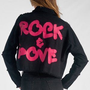 Elan Black Jean Jacket with Pink Graphic
